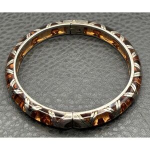 Angelique de Paris Sterling Silver 925 Faux Amber Bamboo Pattern Bangle Bracelet
